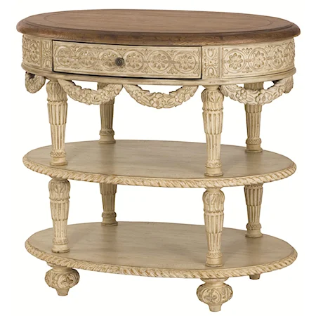 Oval Tiered Accent Table with Draped Detailing